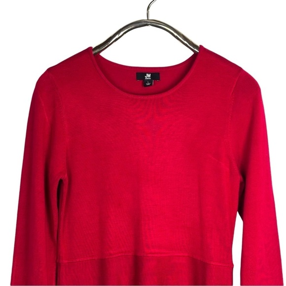 JASON WU 221869 RED SEQUIN CUFF KNIT FIT & FLARE LONG SLEEVE HOLIDAY DRESS - Picture 4 of 14